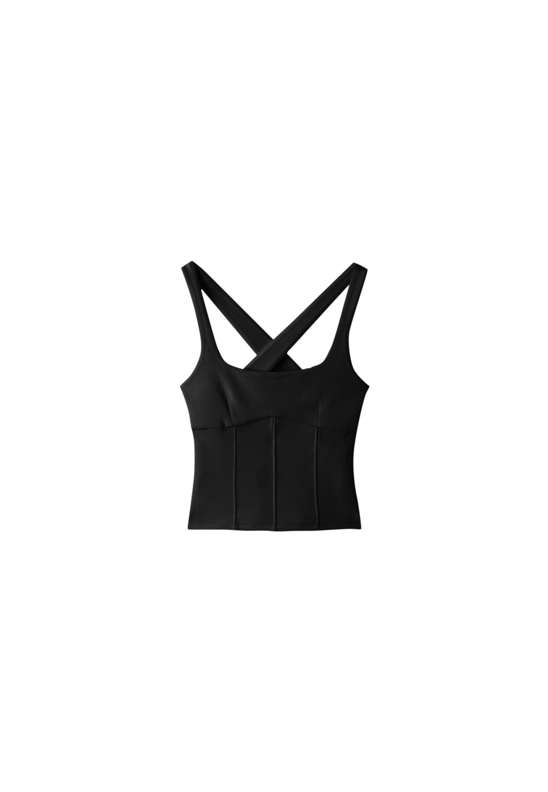 Fitted top with visible seams and wide straps — Black