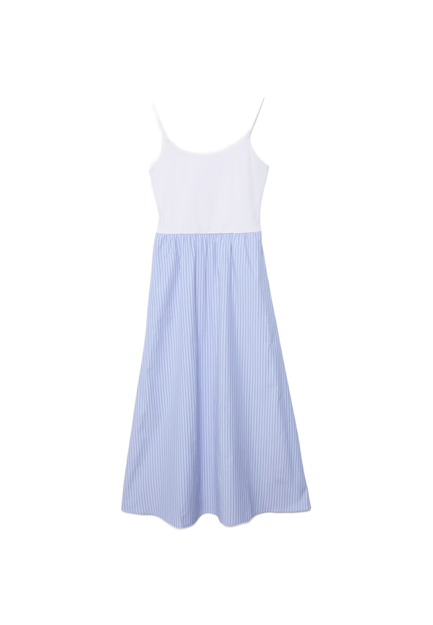 İki malzemeli askılı midi elbise