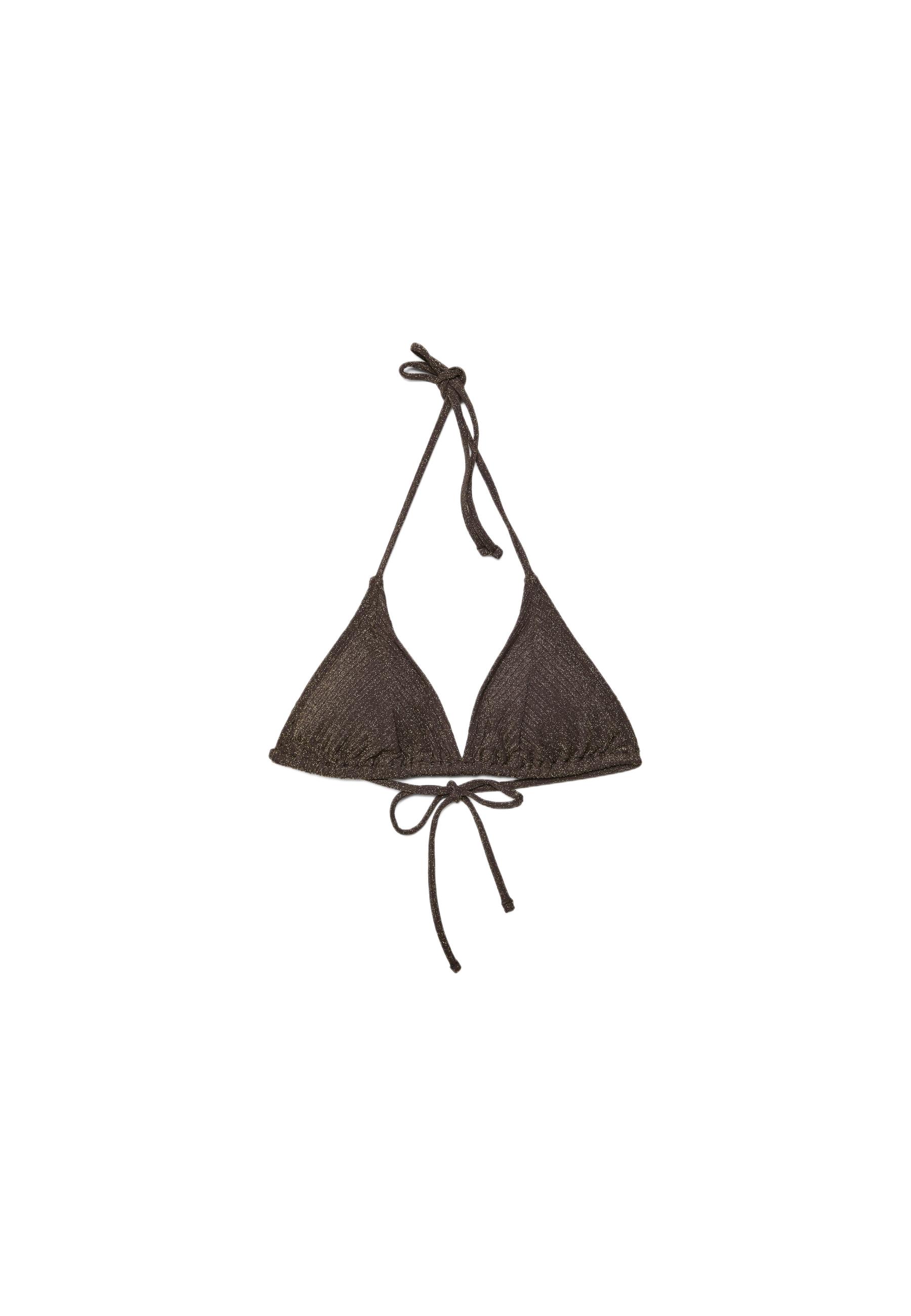 Shimmer ribbed triangle bikini top — Brown