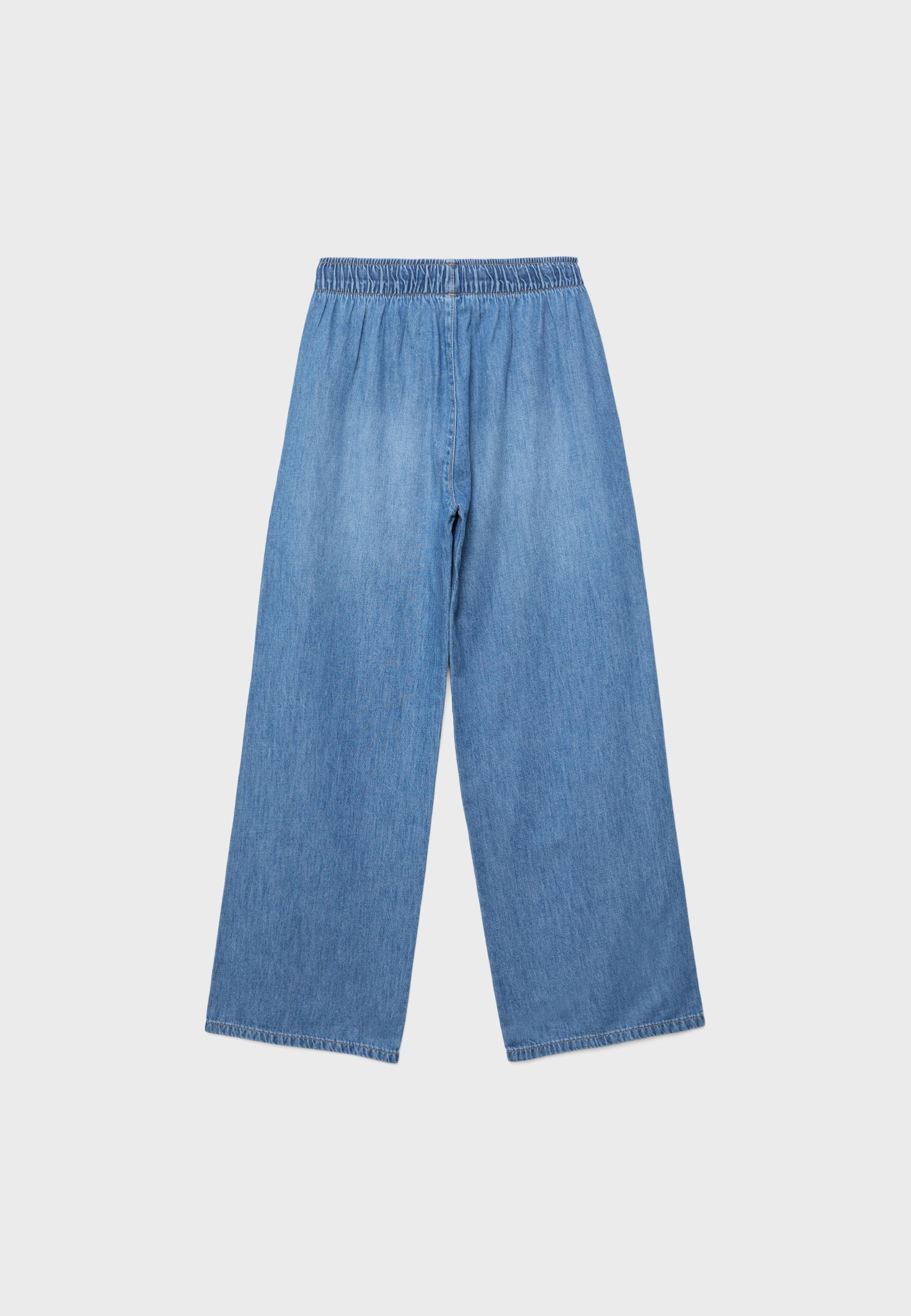 Flowy denim drawstring trousers — MEDIUM BLUE DENIM