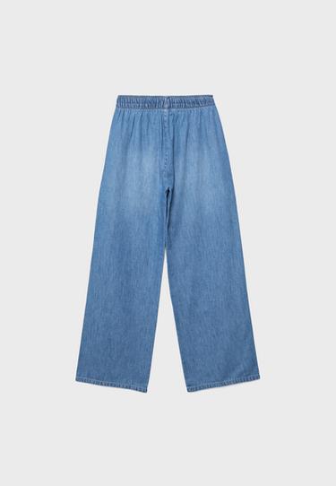 Drawstring flowing denim trousers — MEDIUM BLUE DENIM 8