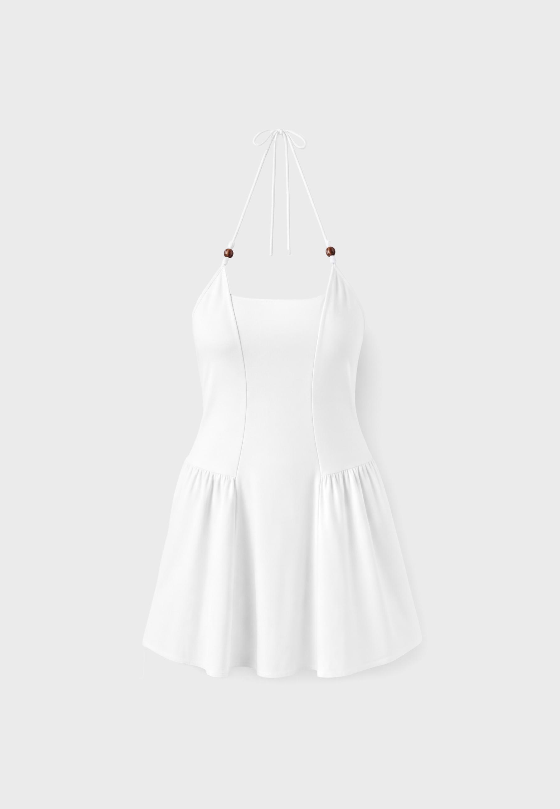 Beaded A-line dress — Ecru