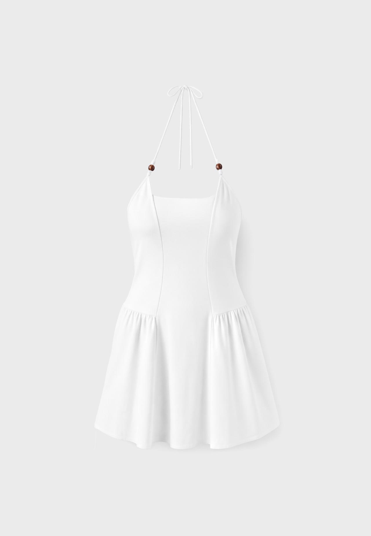 Beaded A-line dress — Ecru