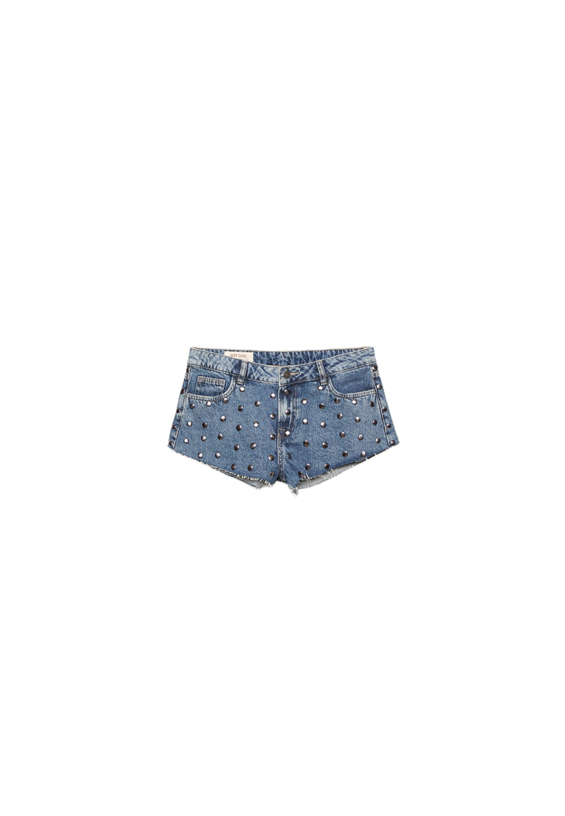 Denim shorts with studs — MEDIUM LIGHT BLUE DENIM