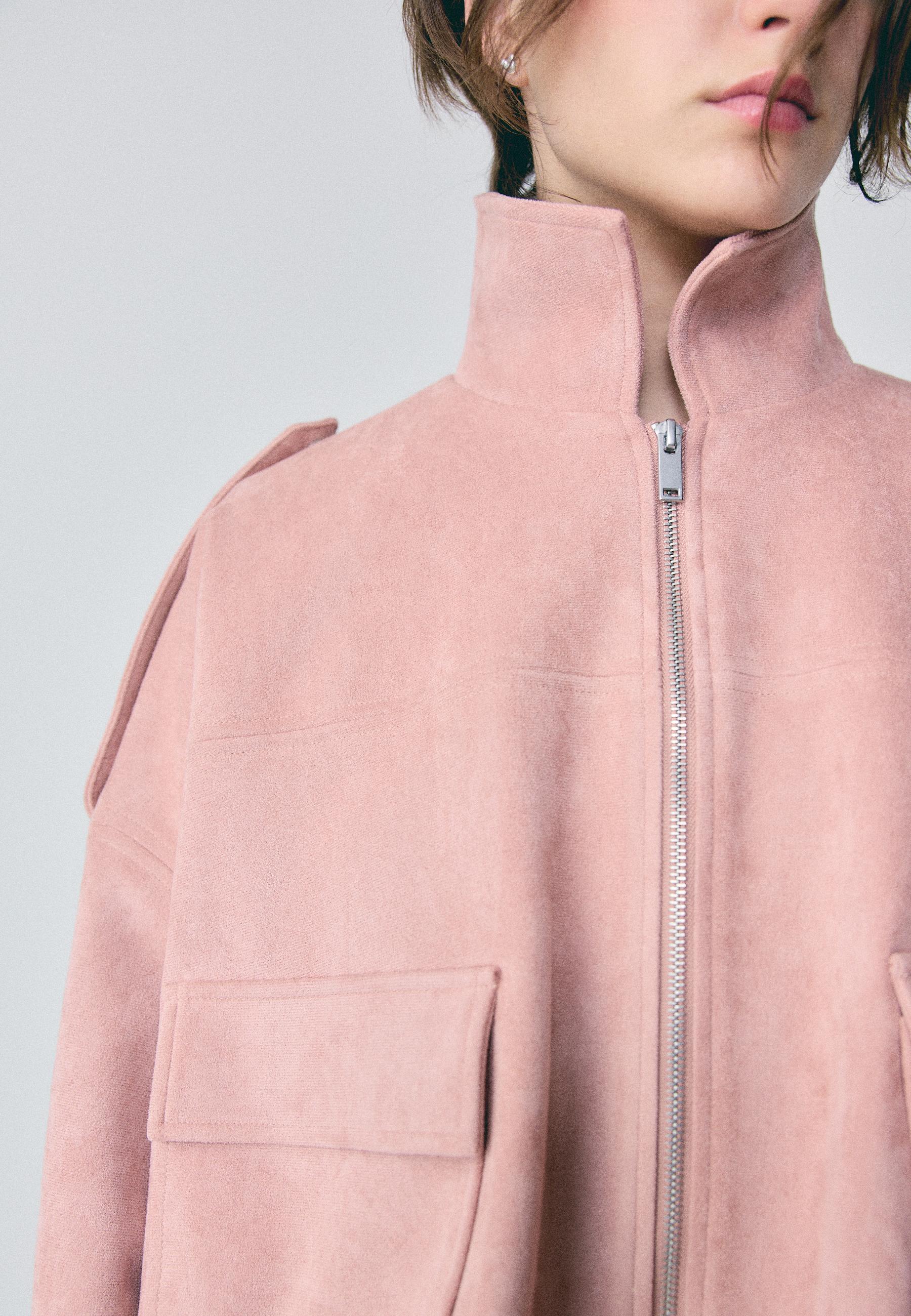 Faux suede bomber jacket — Pastel pink