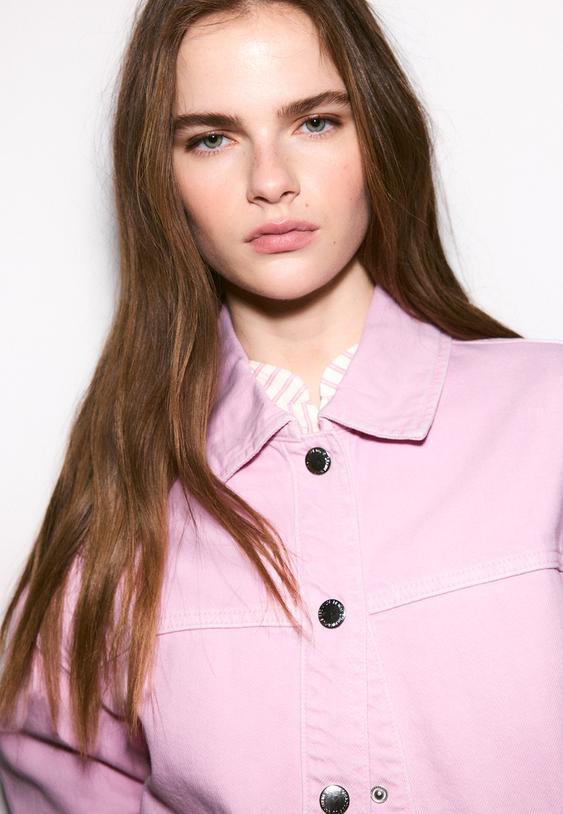 Stradivarius Jacket With Patch Pockets Neon Pink Xs