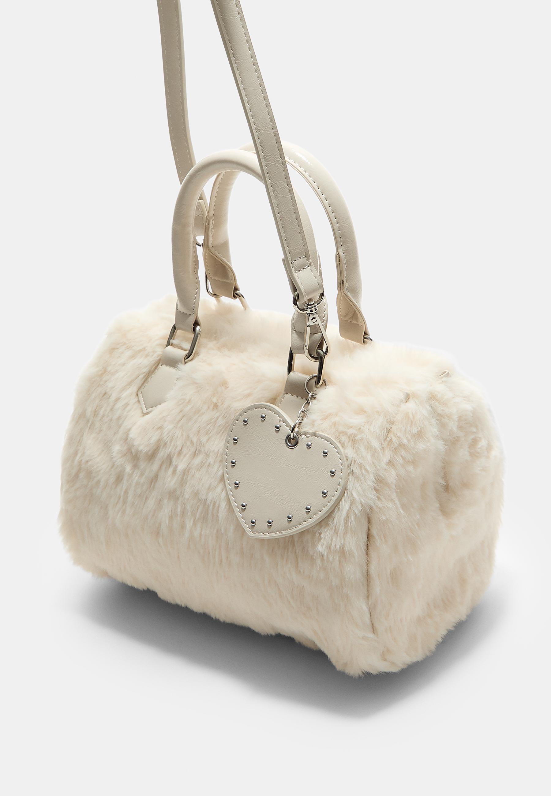 Fur Pouch Faux Fur Bag River Island Faux Fur Heart Bowling Bag