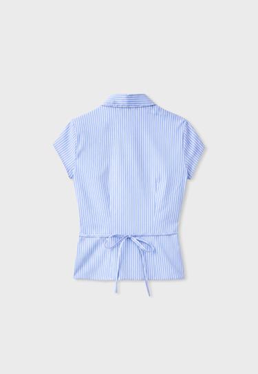 Short sleeve underbust seam shirt — Sky blue 8