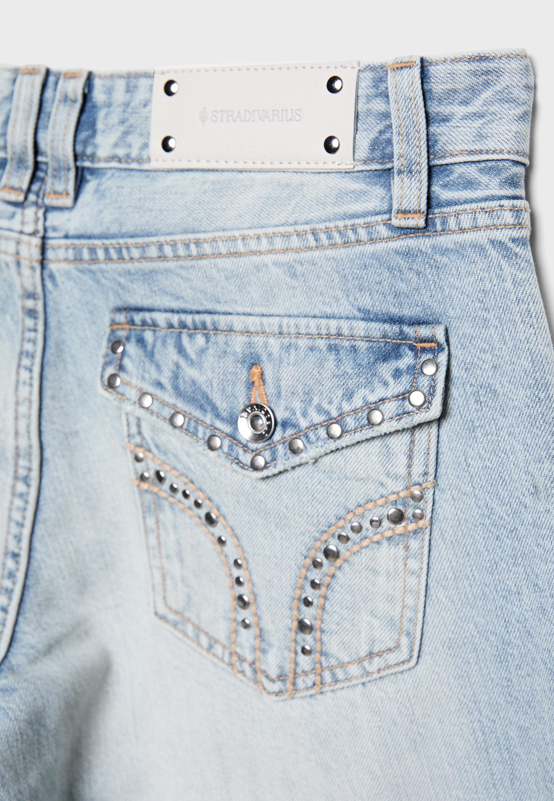 Low-rise straight jeans with studded pockets — OVERDYED BLUE DENIM