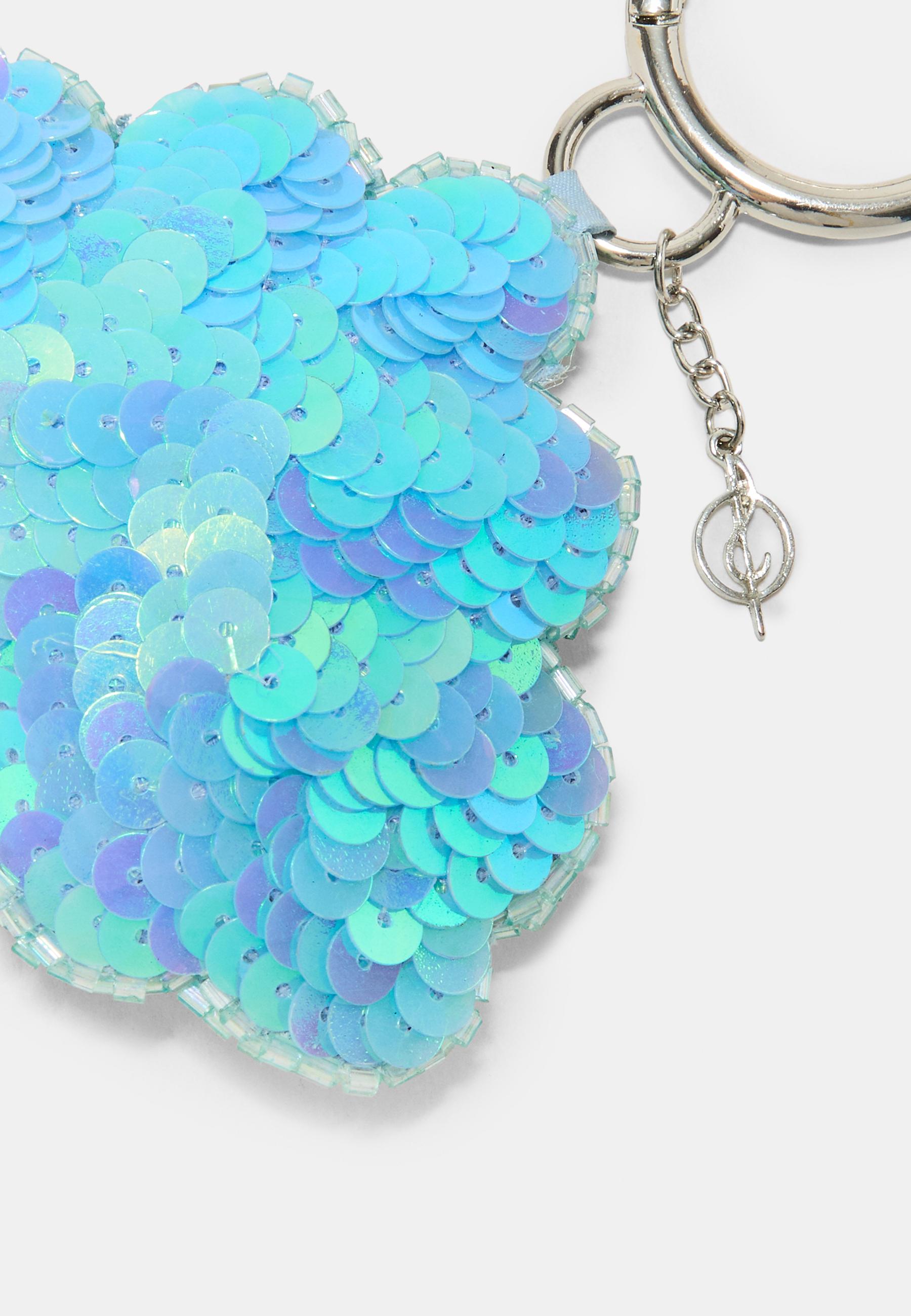 Beaded seashell charm keyring — Sky blue