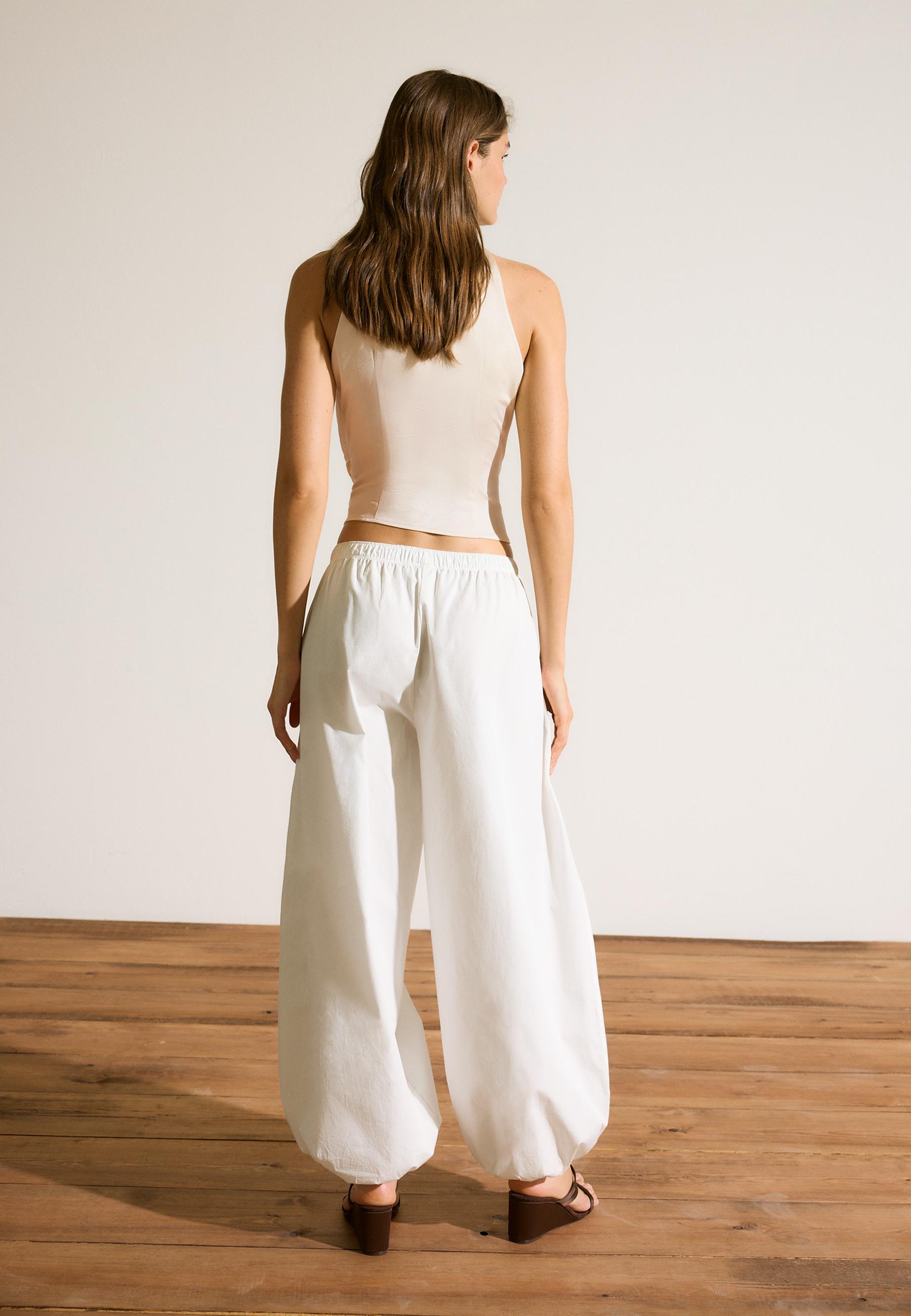 Printed voluminous trousers — White