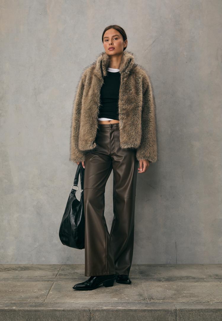 faux fur jacket with high neck