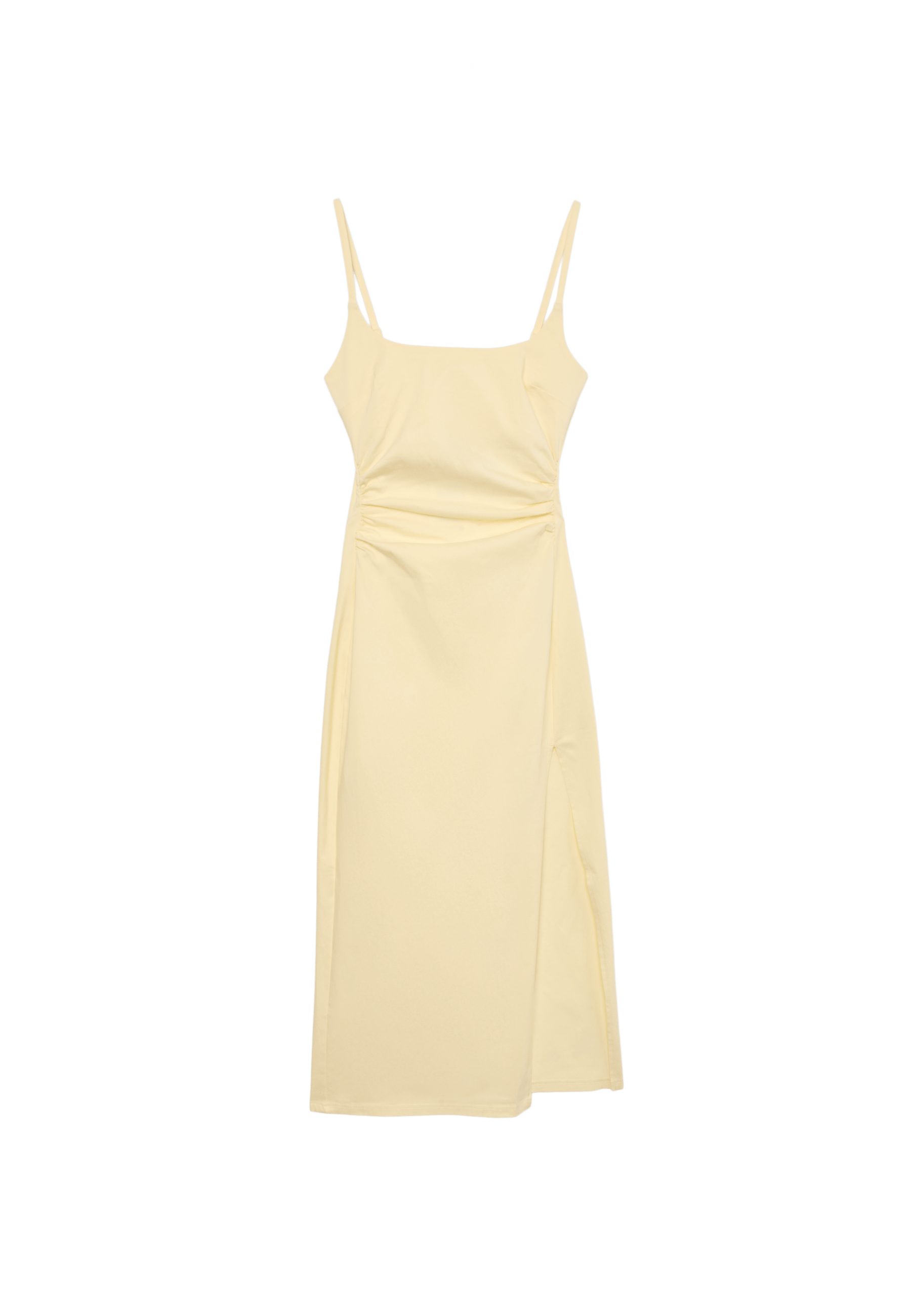 Fitted square-neck midi dress — Pastel yellow