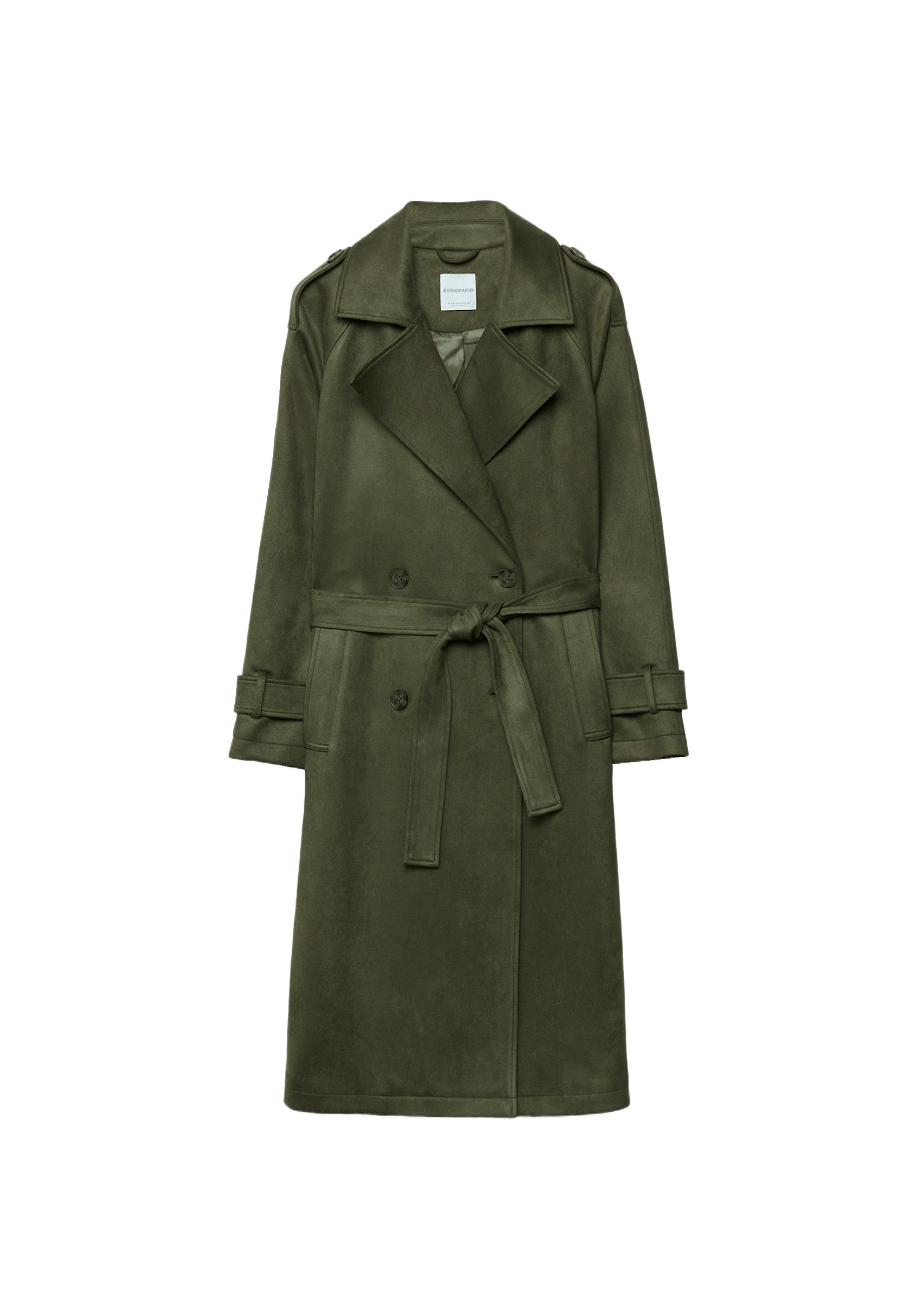 Long faux suede trench coat — Olive green