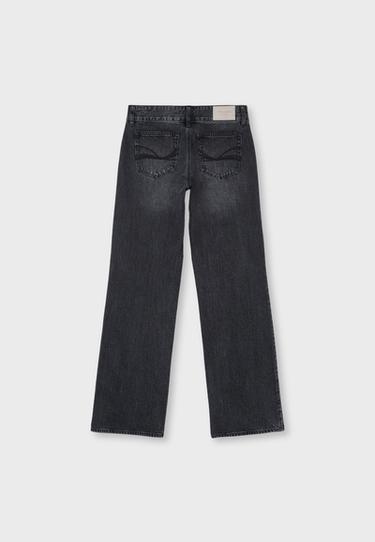 Low-rise straight jeans with hammer waist — BLACK DENIM WASHED EFFECT  8