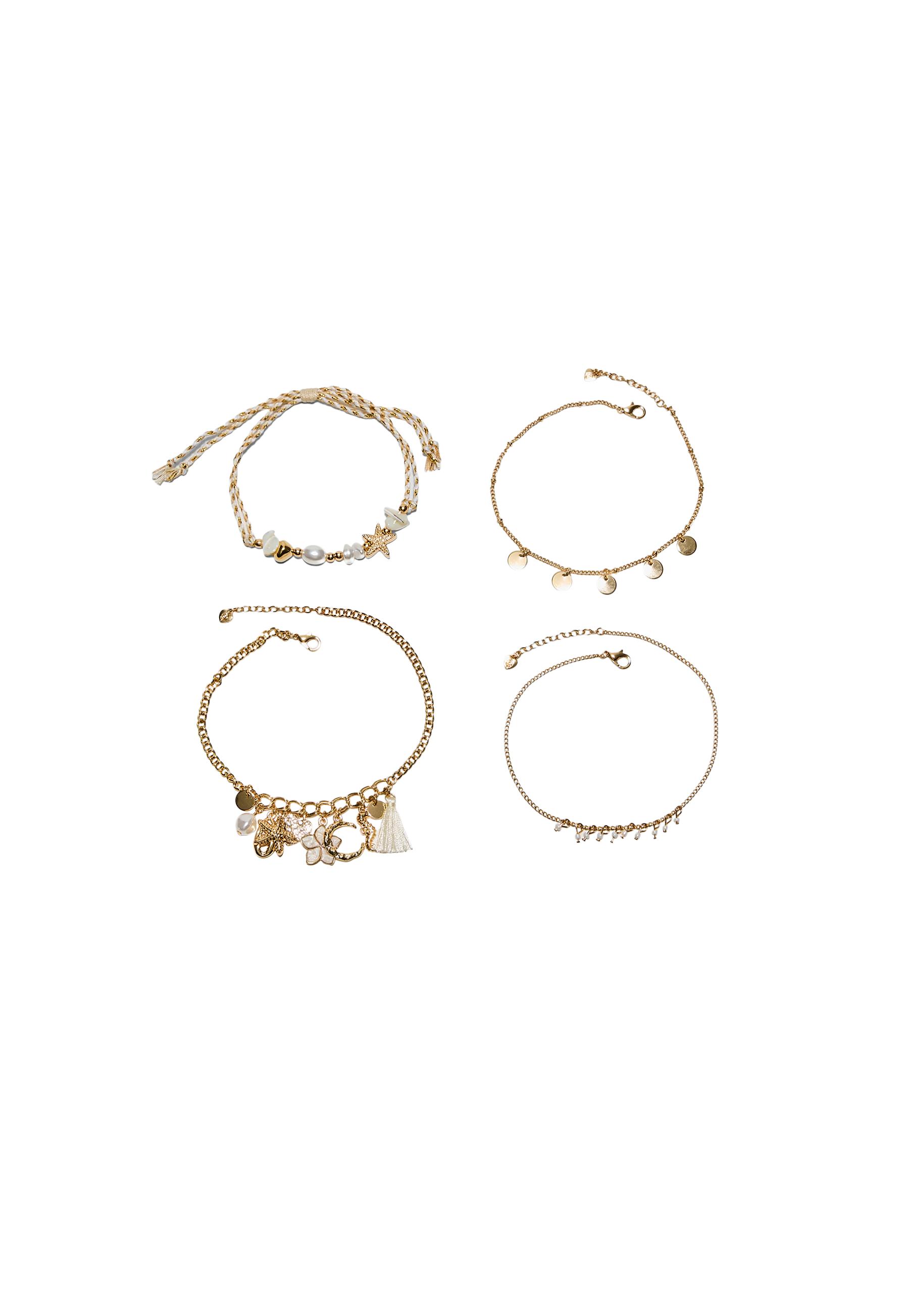 Set of 4 charm anklets — Gold