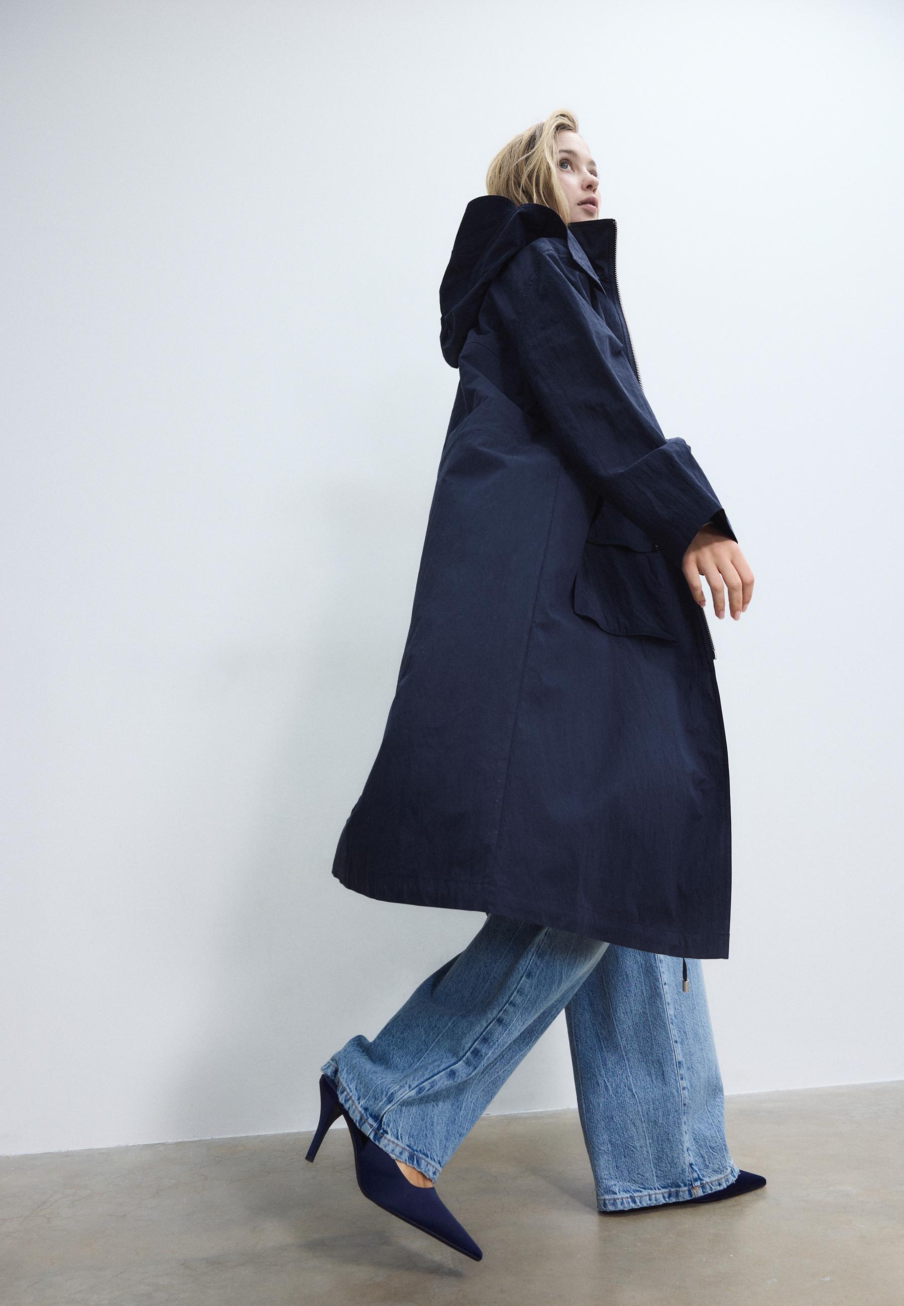 Long flowing parka — Navy blue