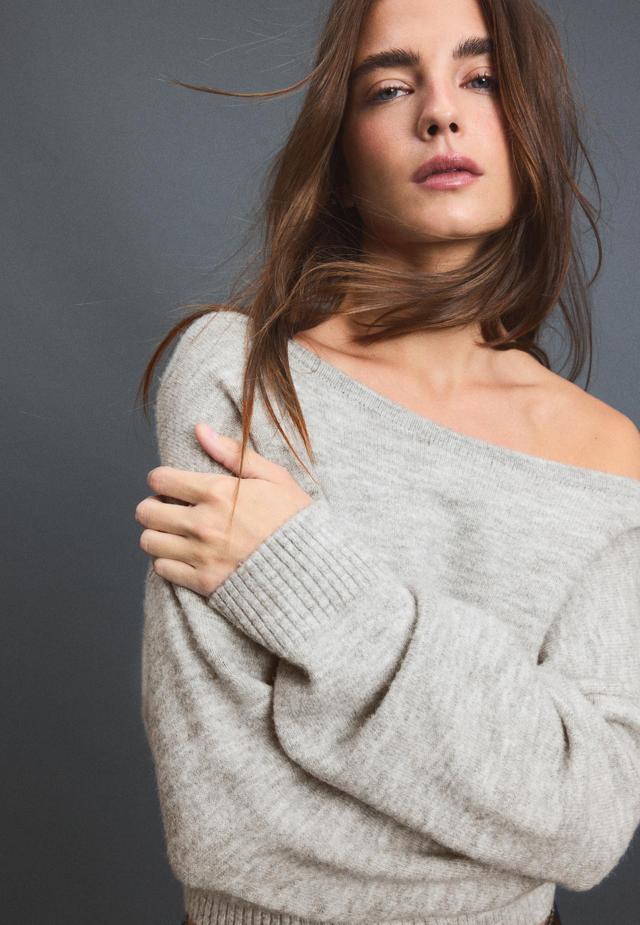 Boat neck knit jumper — Grey melange