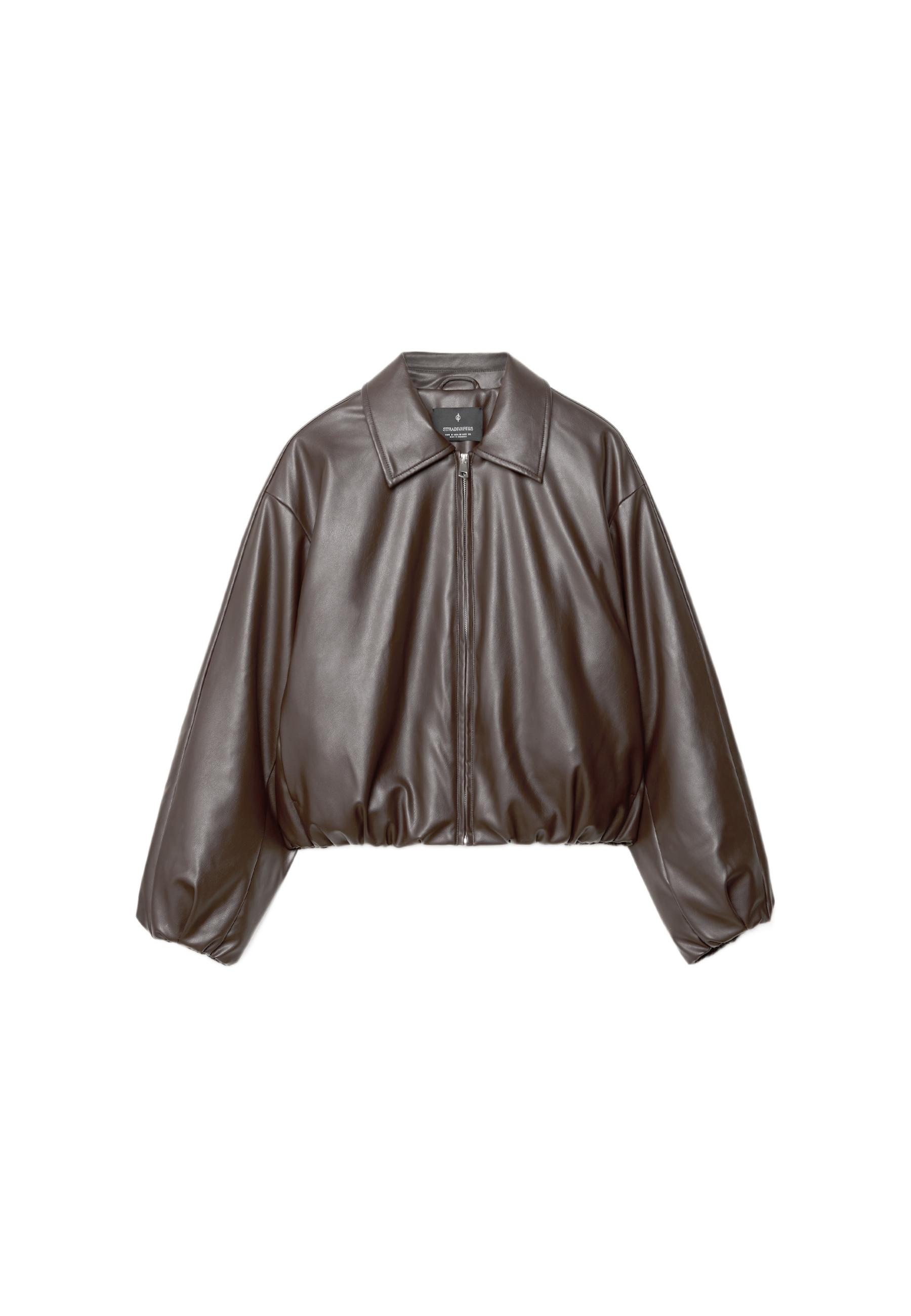 Padded leather effect bomber jacket — Brown