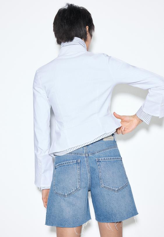 Stradivarius D93 Short En Jean Longline Denim Bleu Moyen Délavé 44