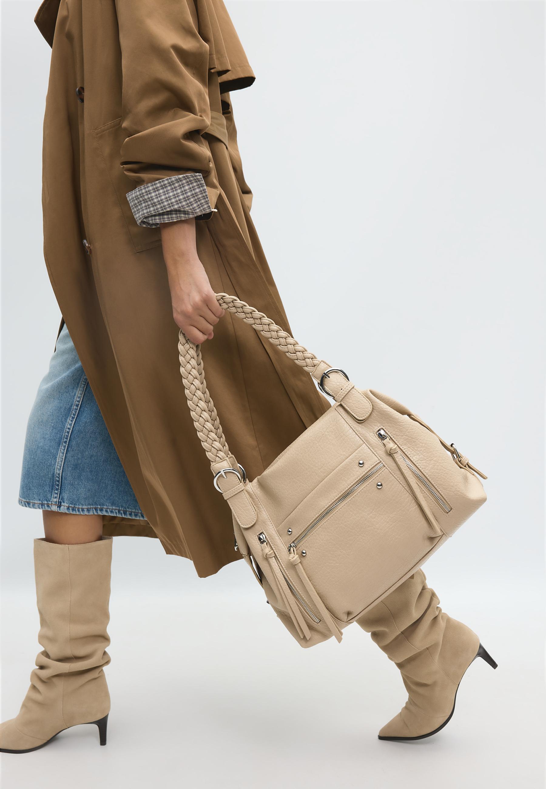 Braided strap shoulder bag — Beige