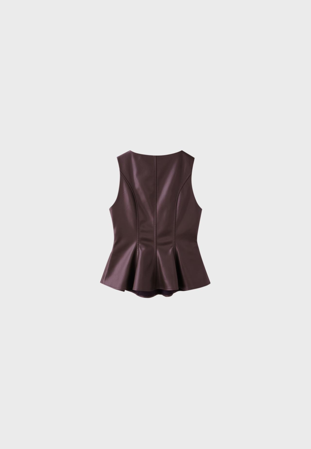 Leather effect peplum sleeveless top — Brown