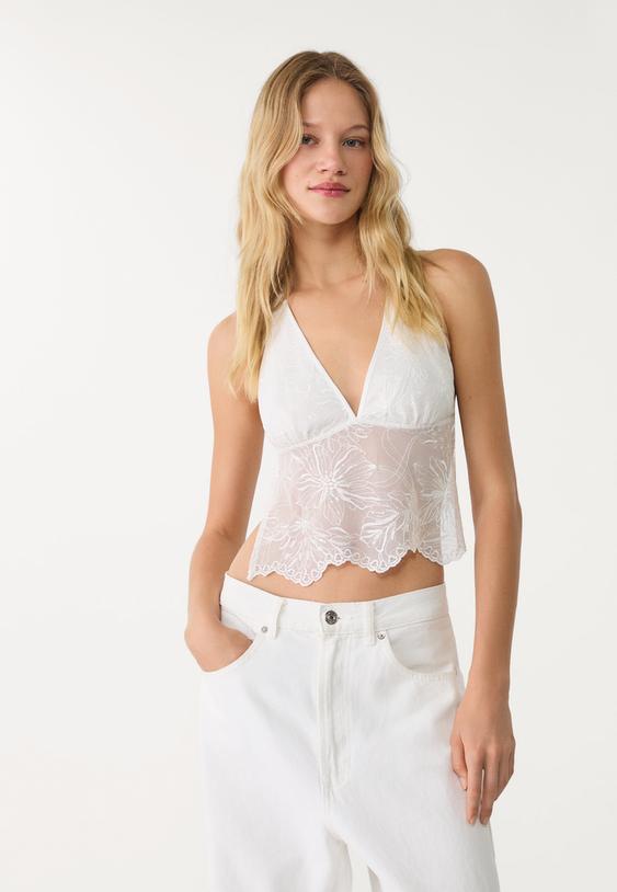 halter top with rhinestone embroidery