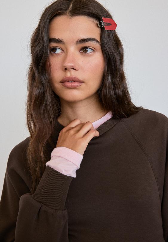 Stradivarius Soft-Touch Fitted Waist Sweatshirt Brown Xl