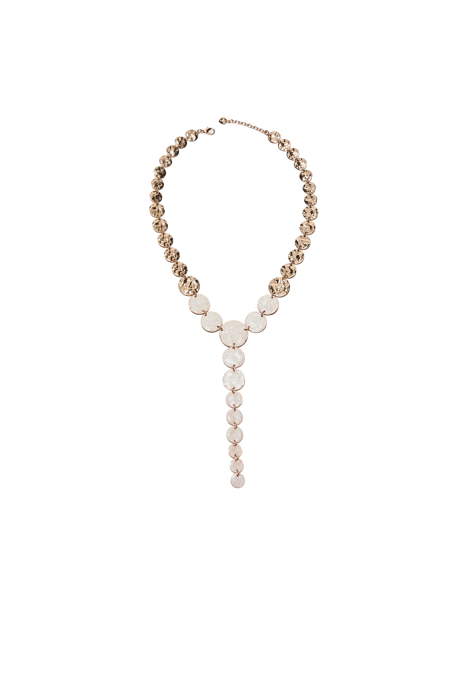 Enamelled textured lariat necklace — Ecru
