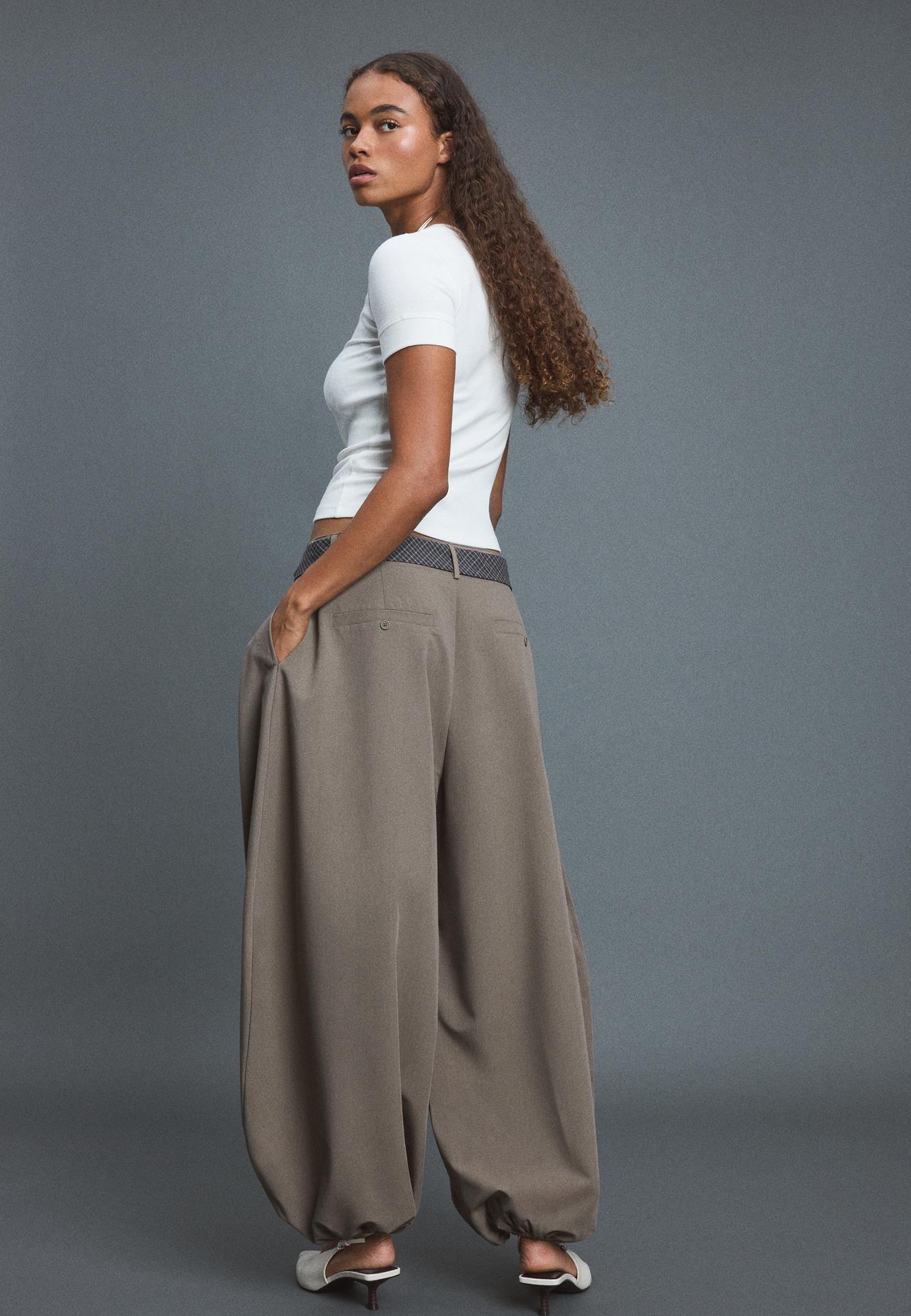 Voluminous sarouel trousers with tie detail — Brown