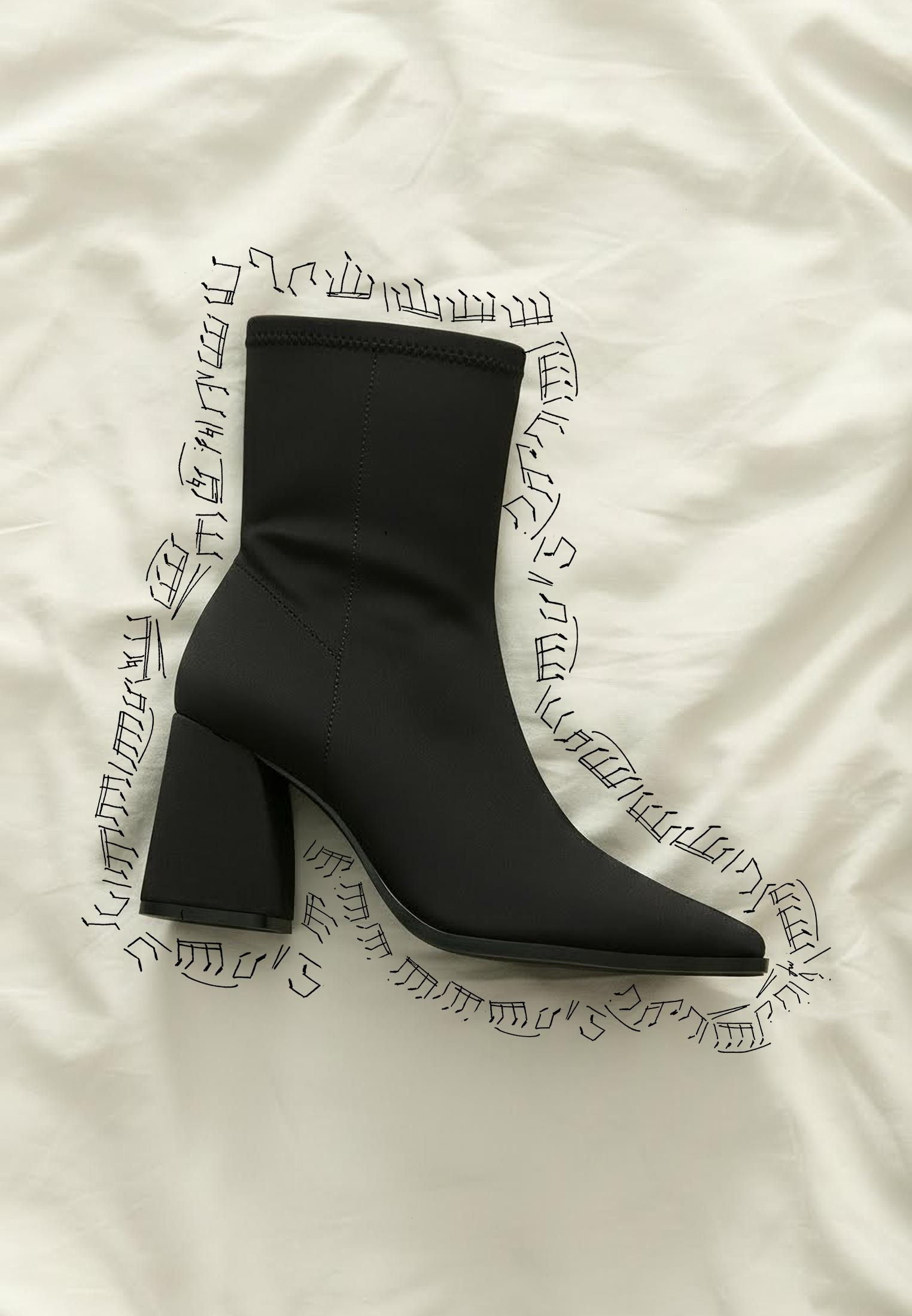 Neoprene-effect high-heeled ankle boots — BLACK 