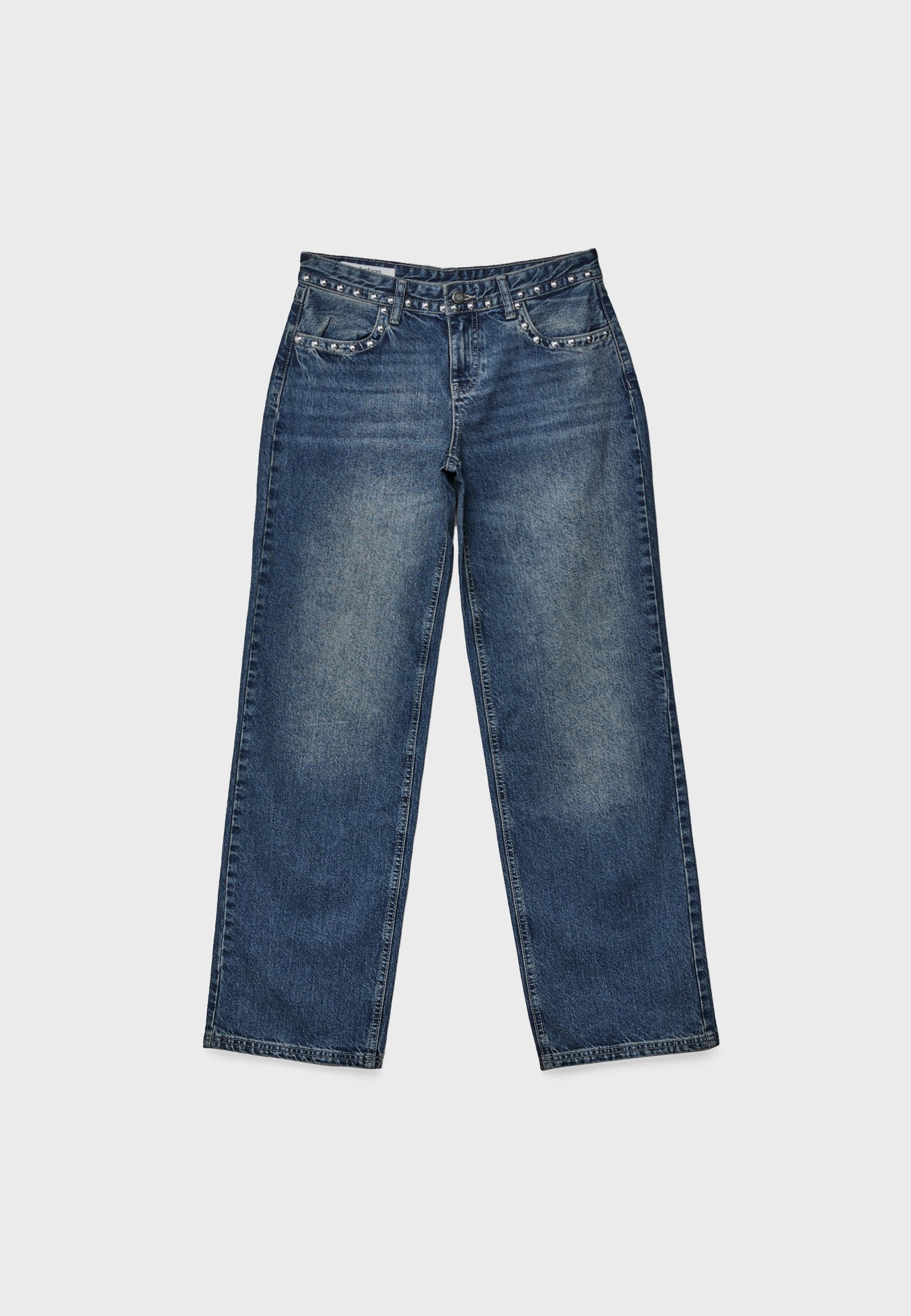 Studded Baggy Jeans — MEDIUM LIGHT BLUE DENIM