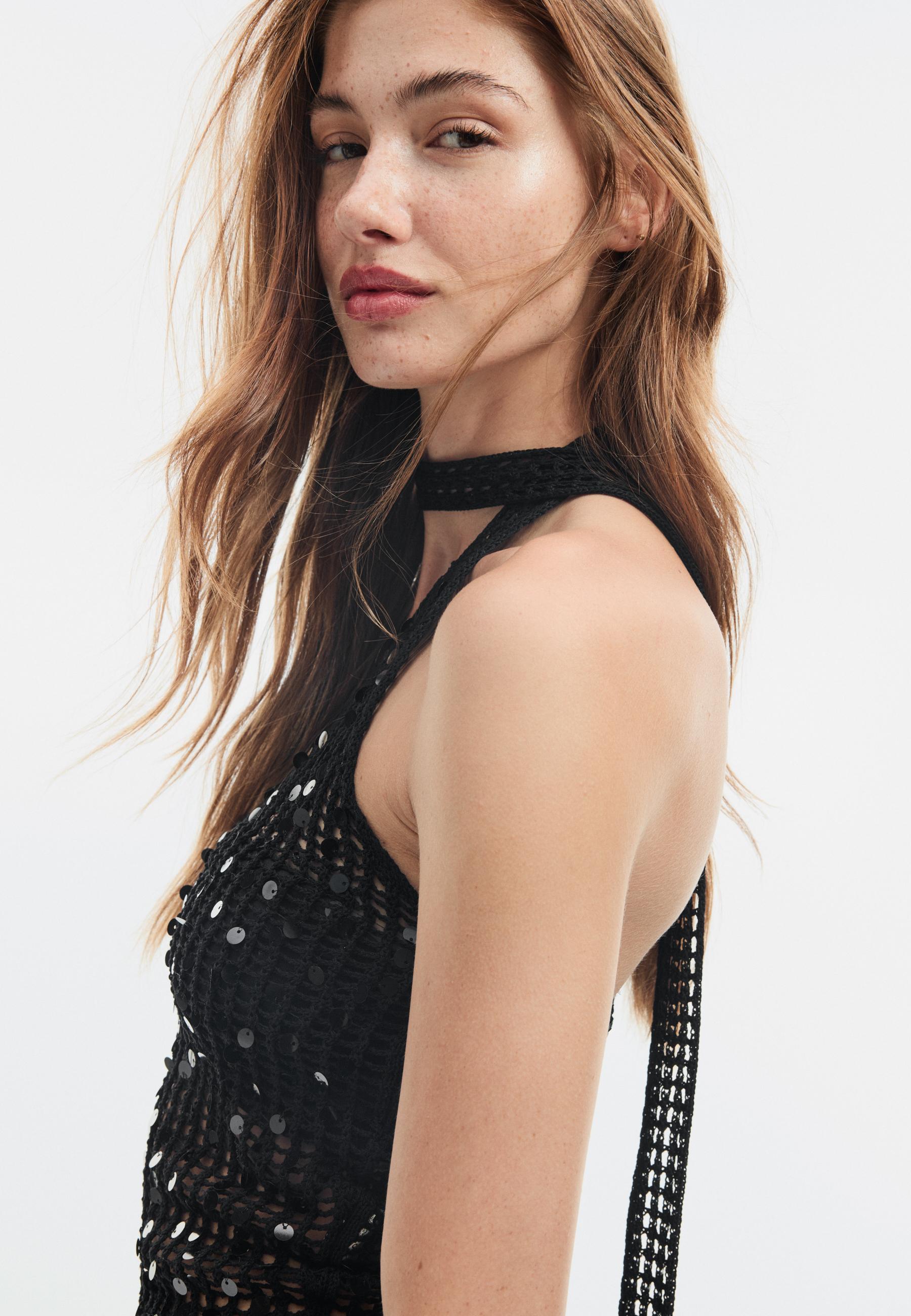 Sequin scarf top — Black
