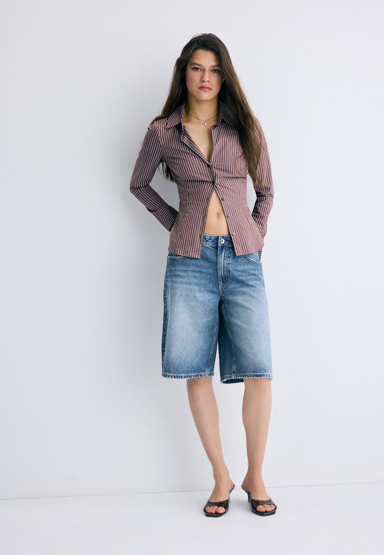 basic fitted cizgili gomlek