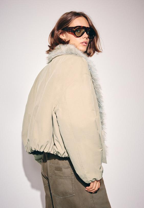 blouson matelasse col fausse fourrure