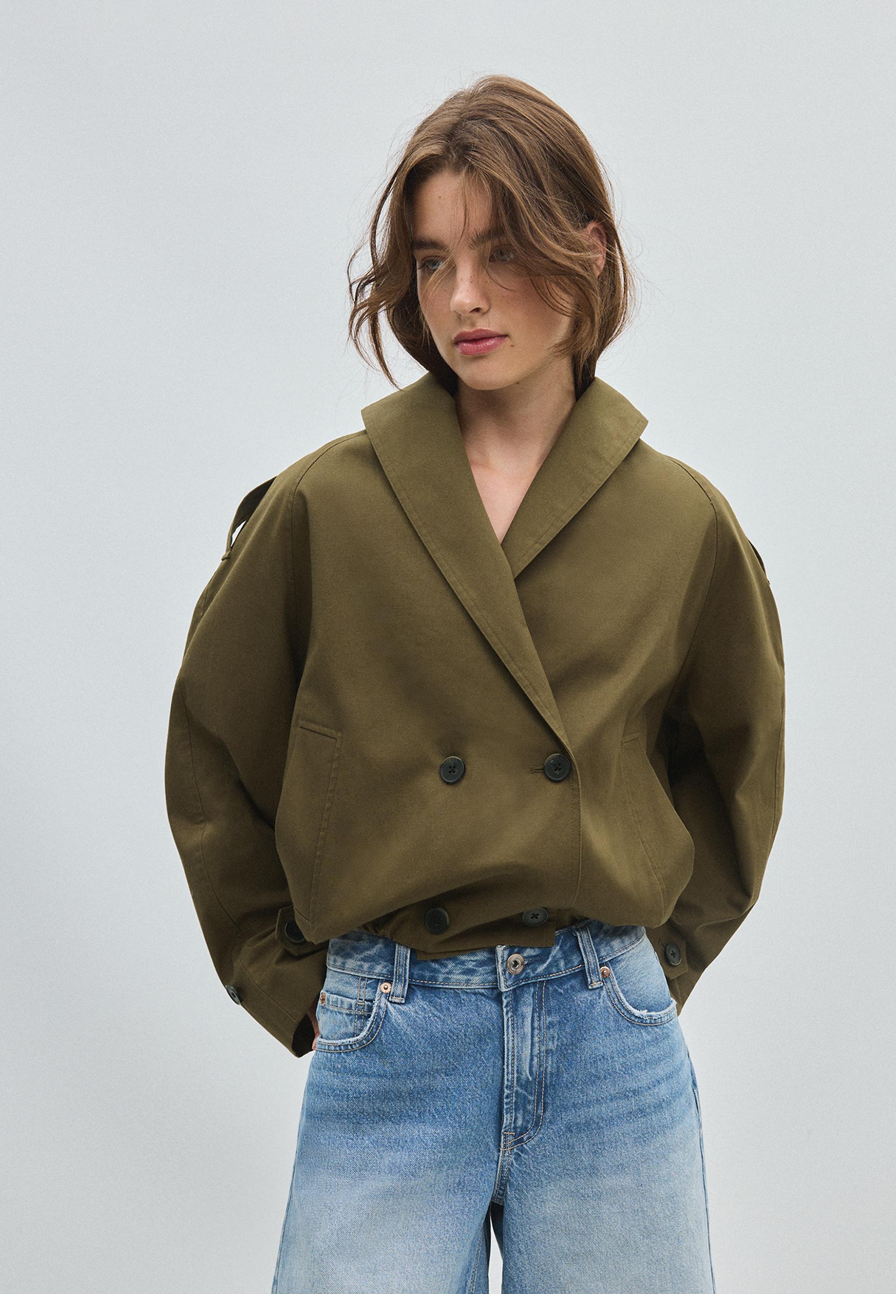 Bubble trench coat with shawl neck — Khaki