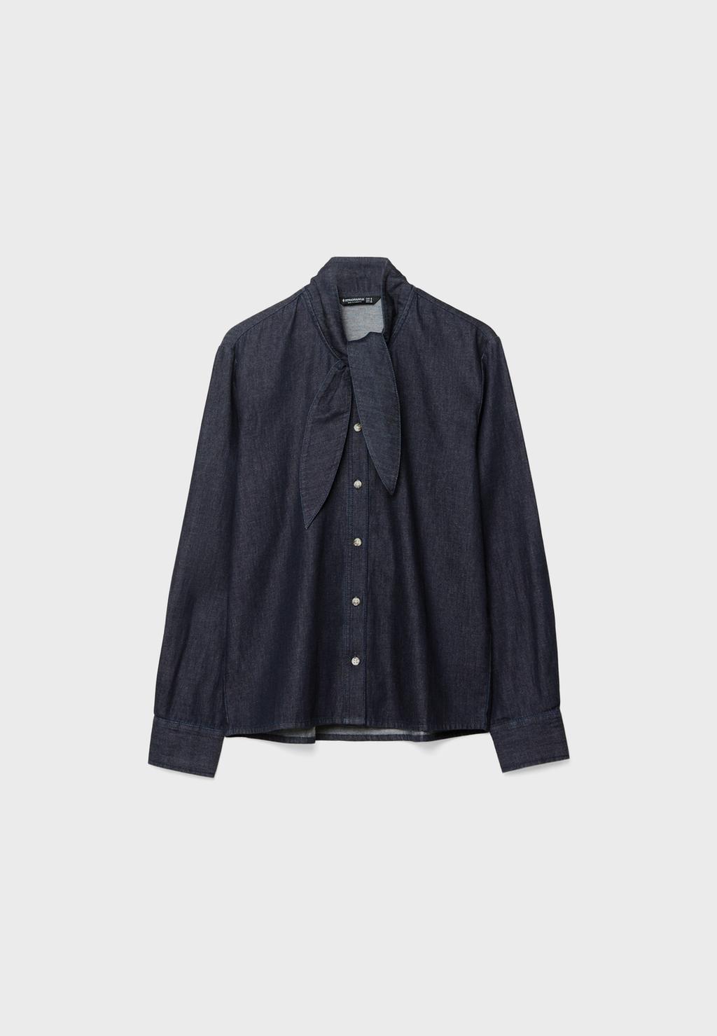 Denim shirt with bow