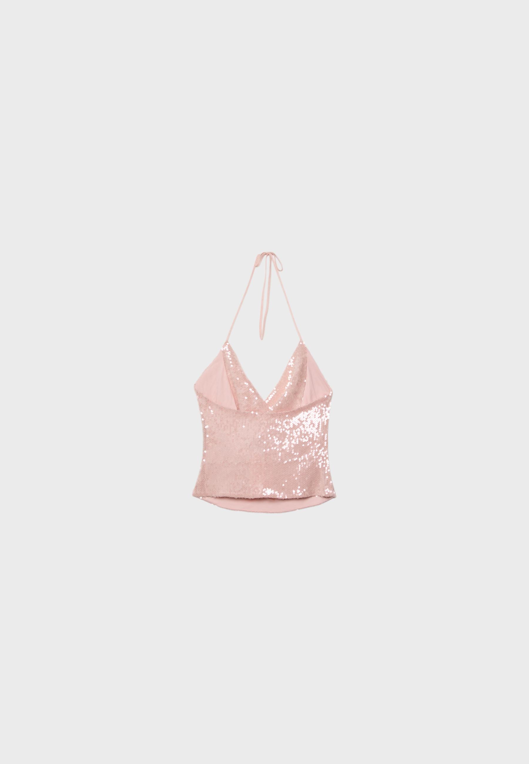 Sequin halter top — Pastel pink