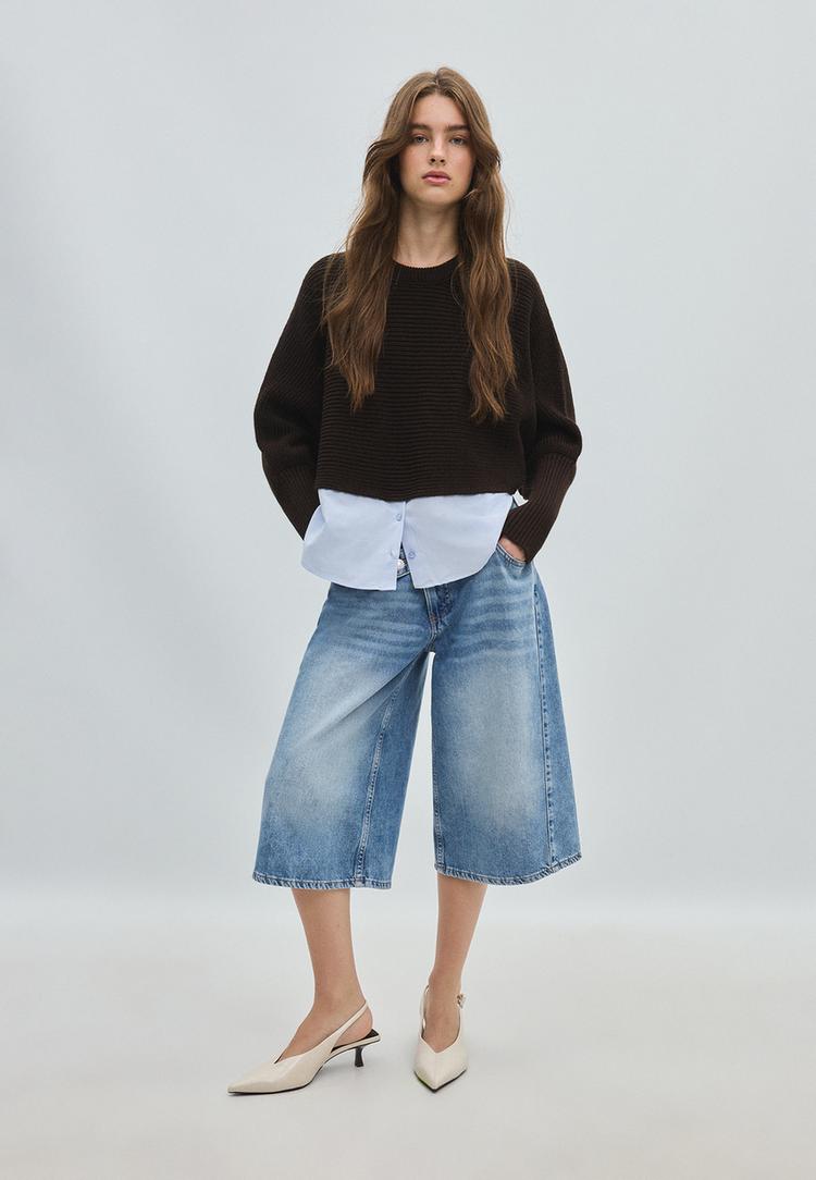pull bimatiere en maille a manches chauvesouris