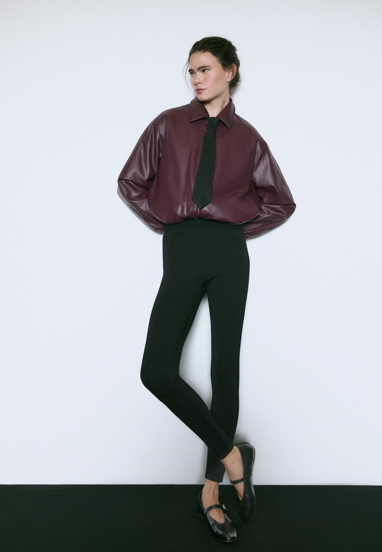 Stradivarius Leggings Cu Betelie Combinată Negru L