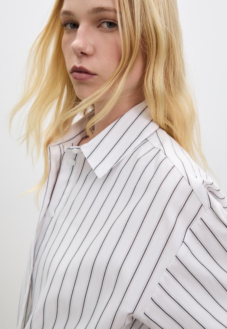 chemise longue en popeline a rayures