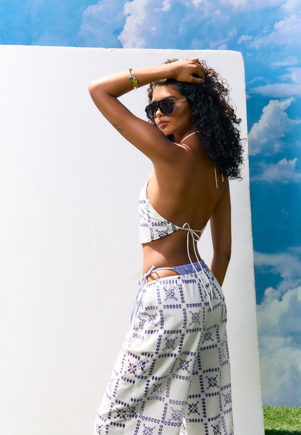 Blue embroidered trousers