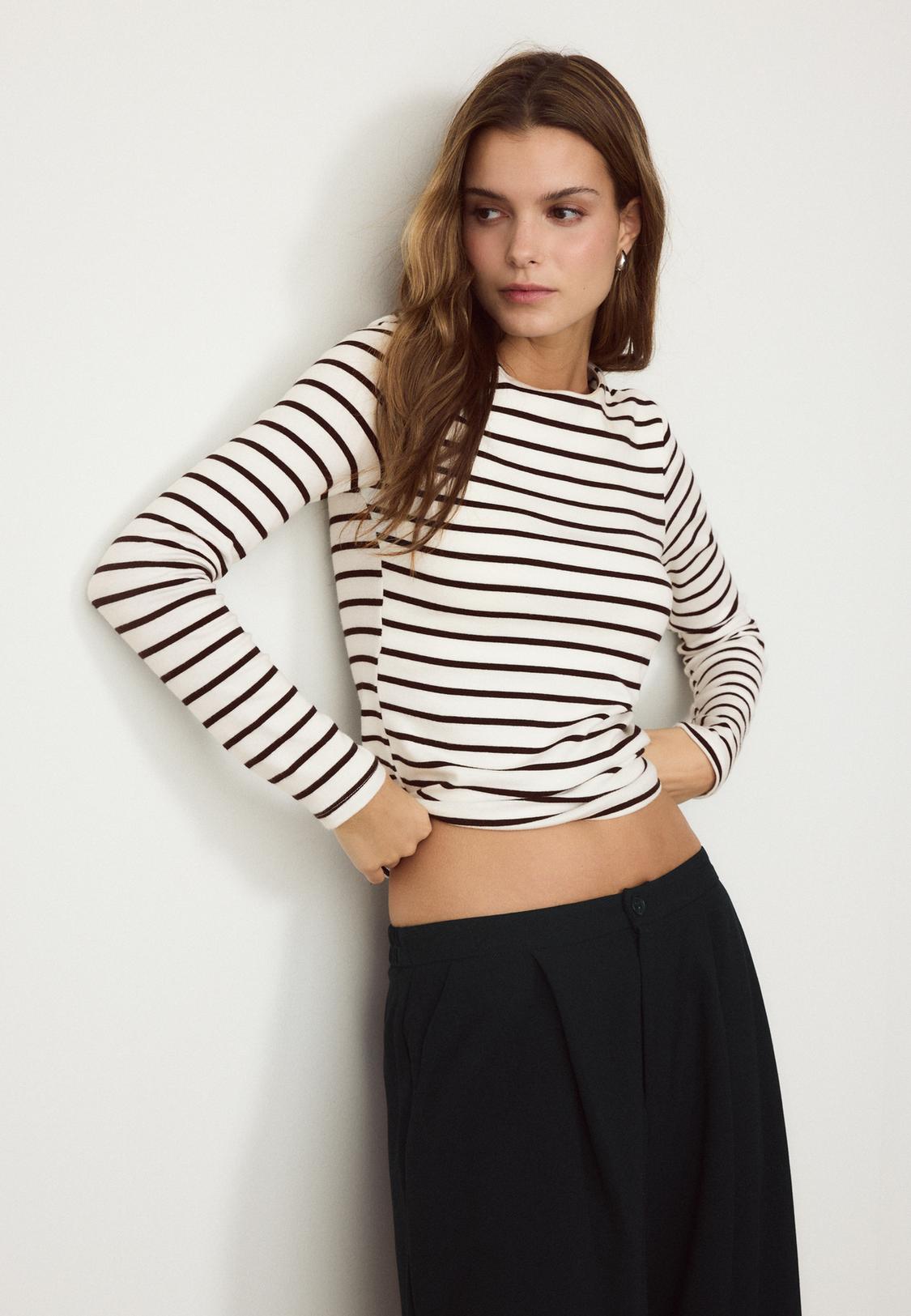 THE SET REGULAR FIT - 5 PACK LONG SLEEVE V-NECK - Maglietta a manica lunga - pink brown stripe/marrone THE SET REGULAR FIT - 5 PACK LONG SLEEVE V-NECK - Maglietta a manica lunga - pink brown stripe/marrone