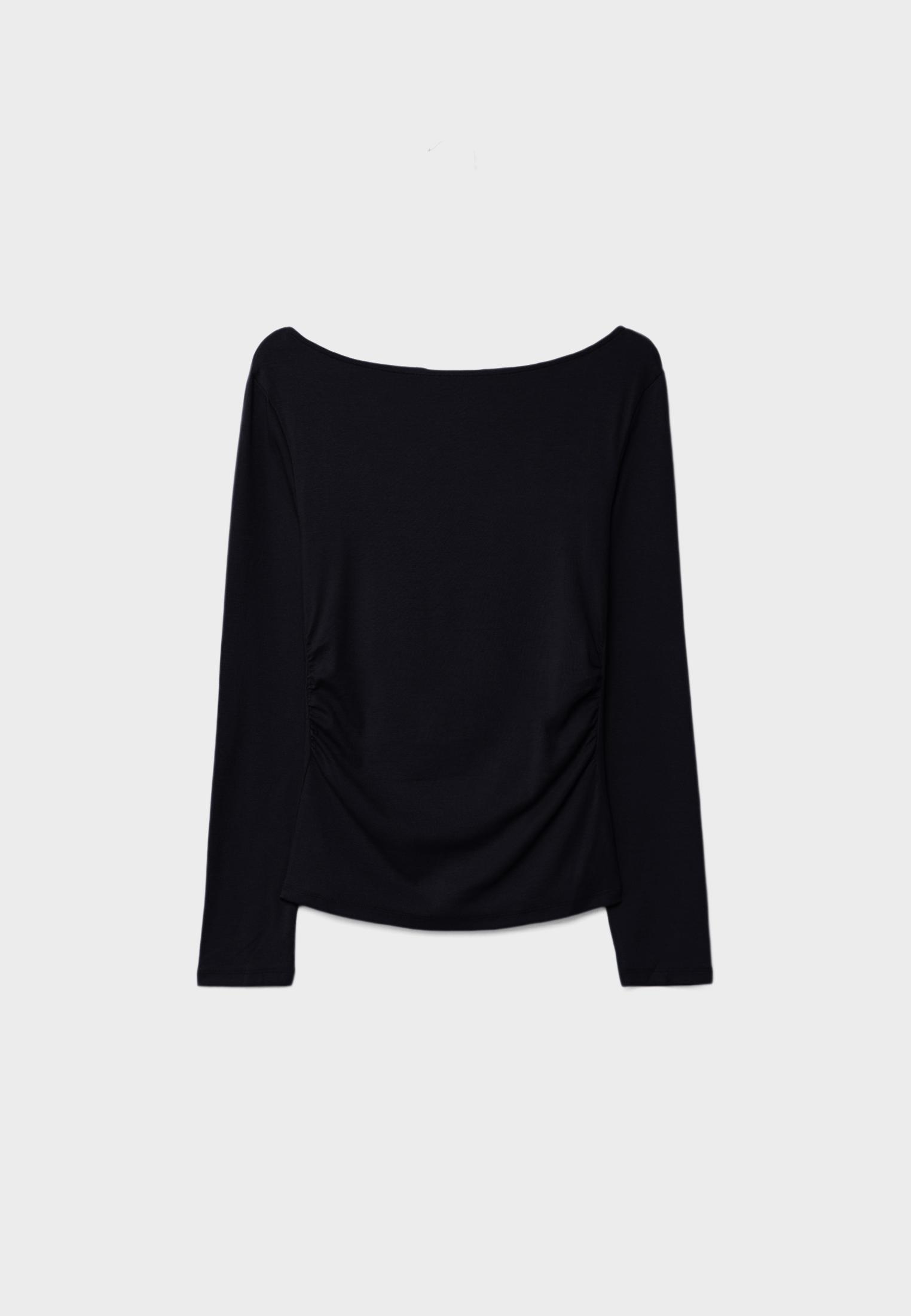 Long sleeve T-shirt with gathering — Black