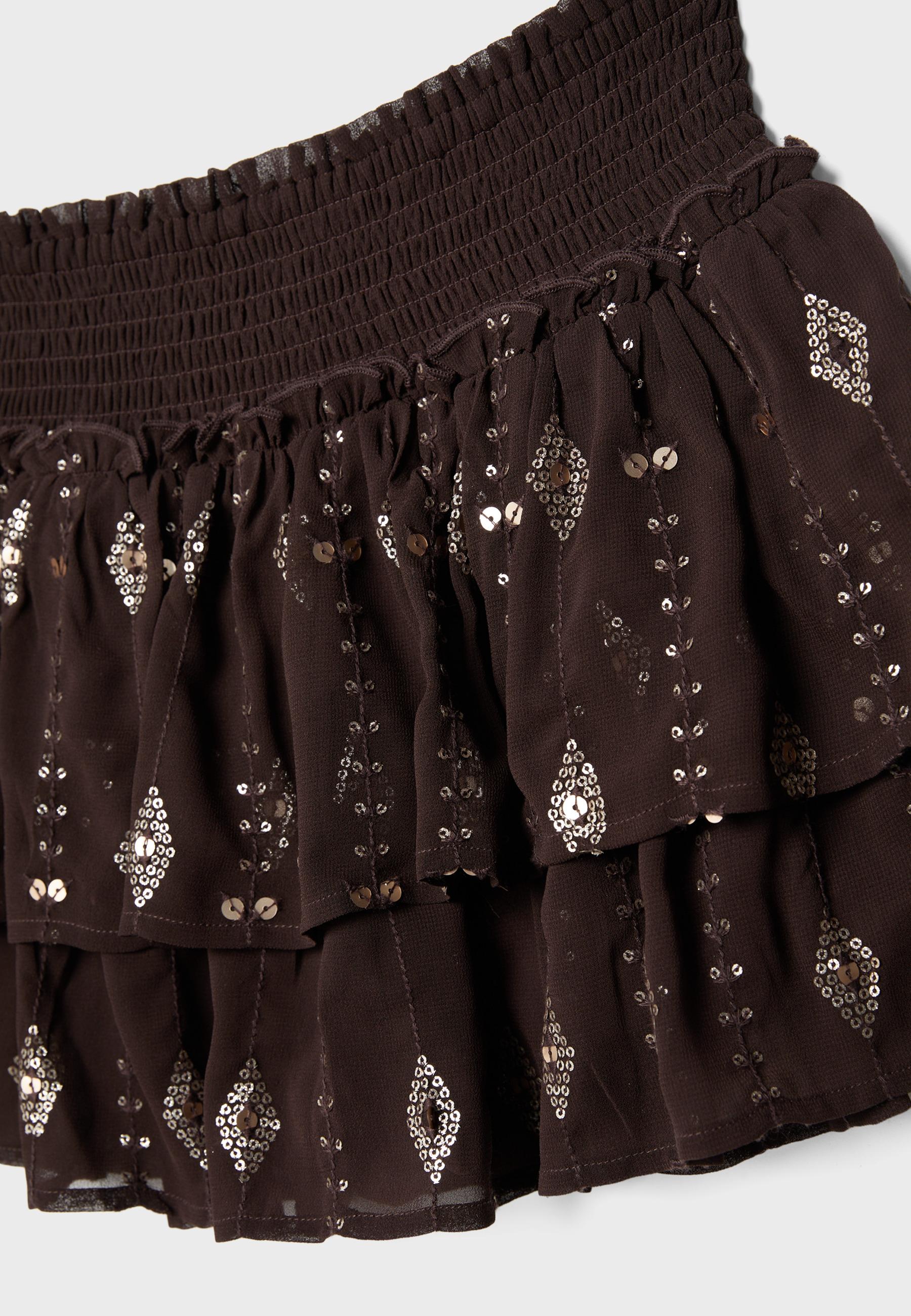 Embroidered mini skirt — Brown