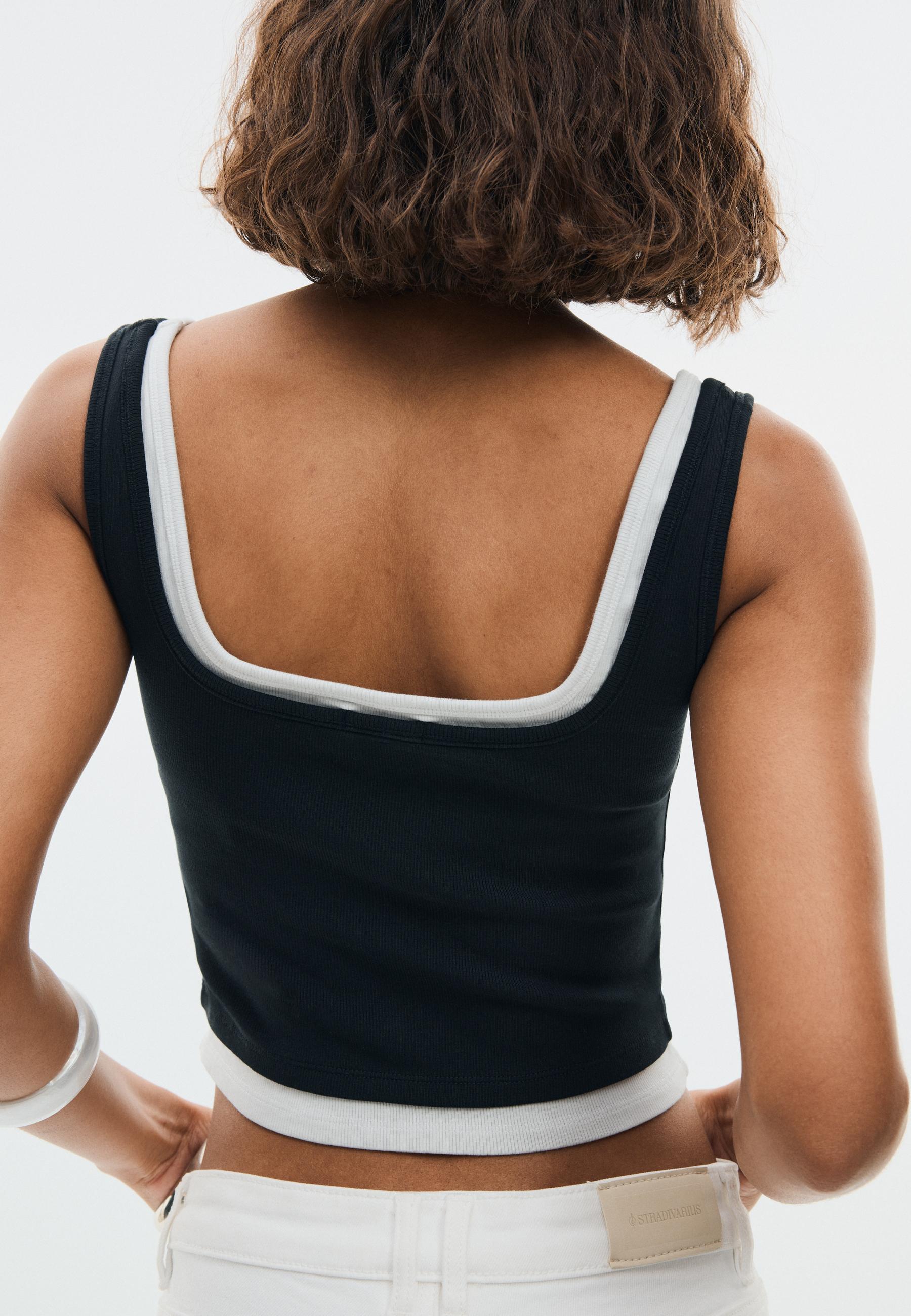 Two-piece effect square neckline top — Black