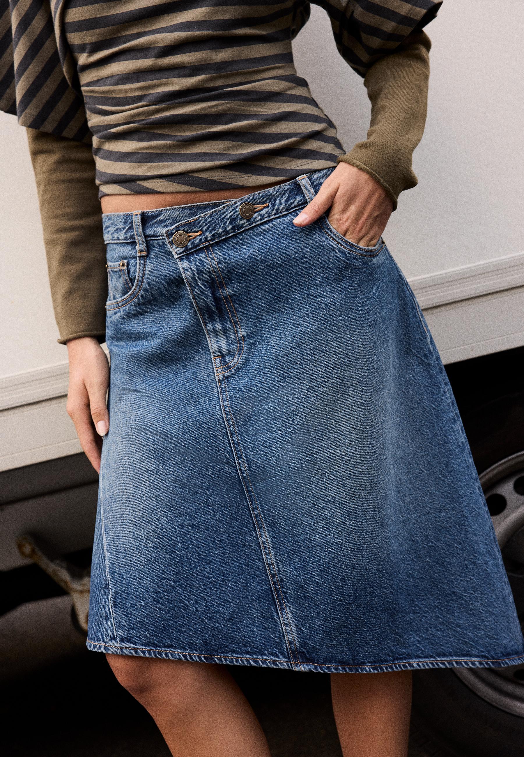Asymmetric midi skirt — MEDIUM BLUE DENIM