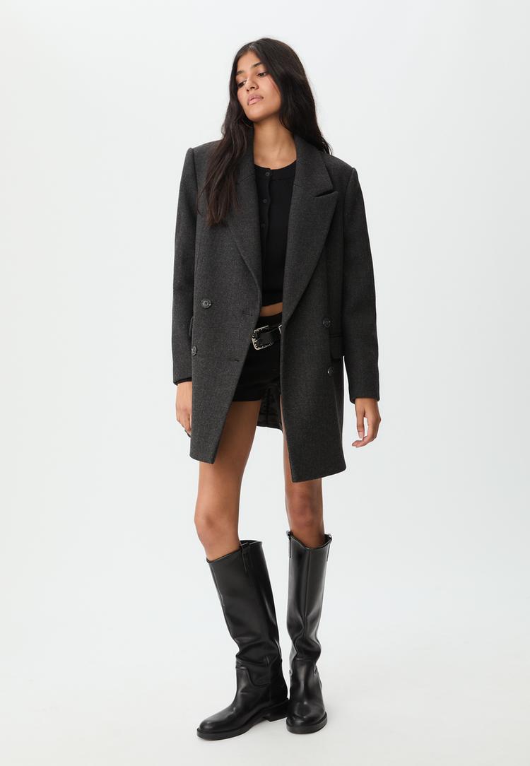 Stradivarius Kabát Se Vzorem Rybí Kosti Regular Fit Grey M