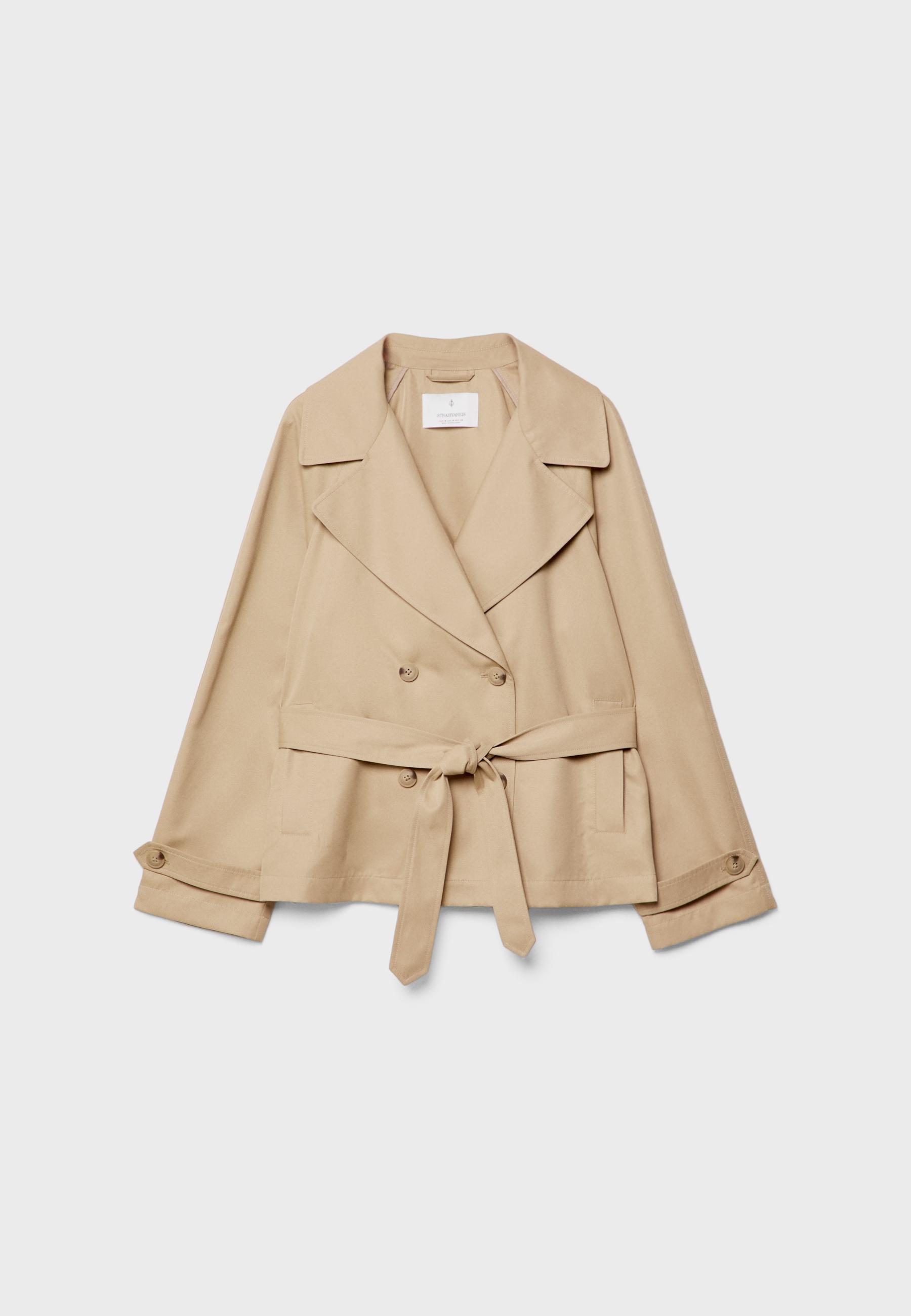 Short flowing trench coat with belt — Stone