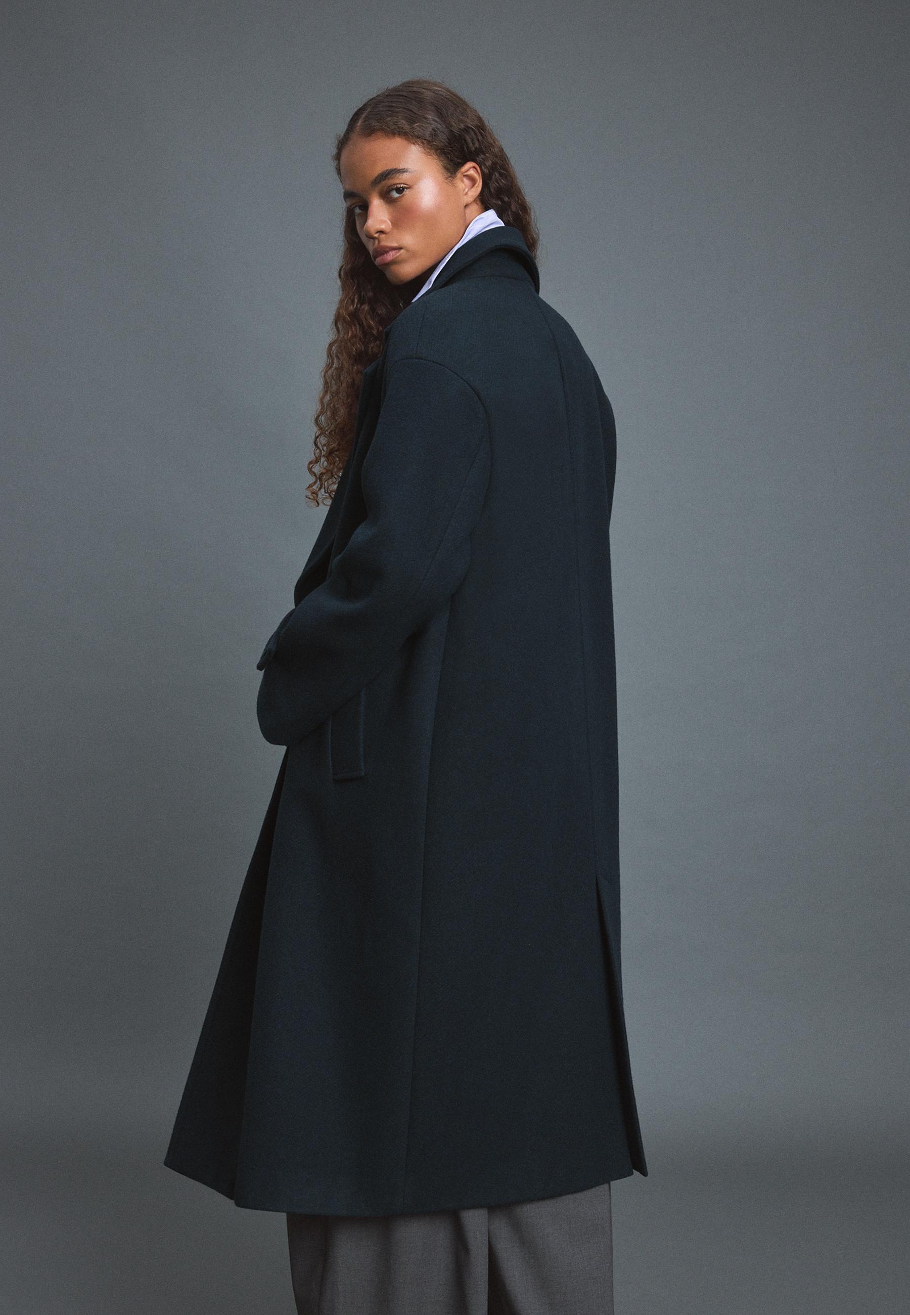 Long soft-touch oversize coat — Navy blue